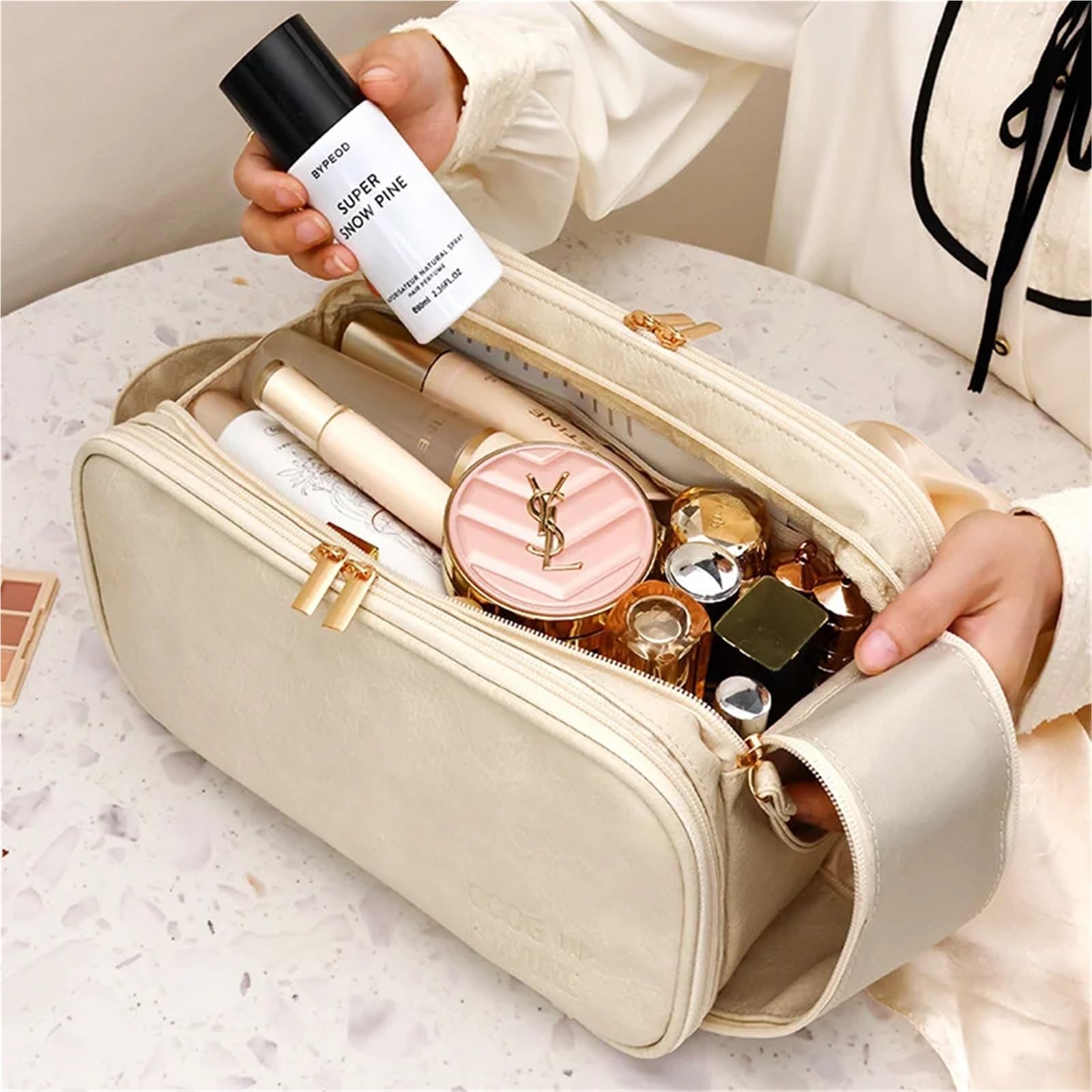 Bolsa de Maquillaje con Doble Cremallera, Gran Capacidad, portátil for Viajes Negocios, brocha, Bolsa Aseo, 1 Uds para Viajar(Black)