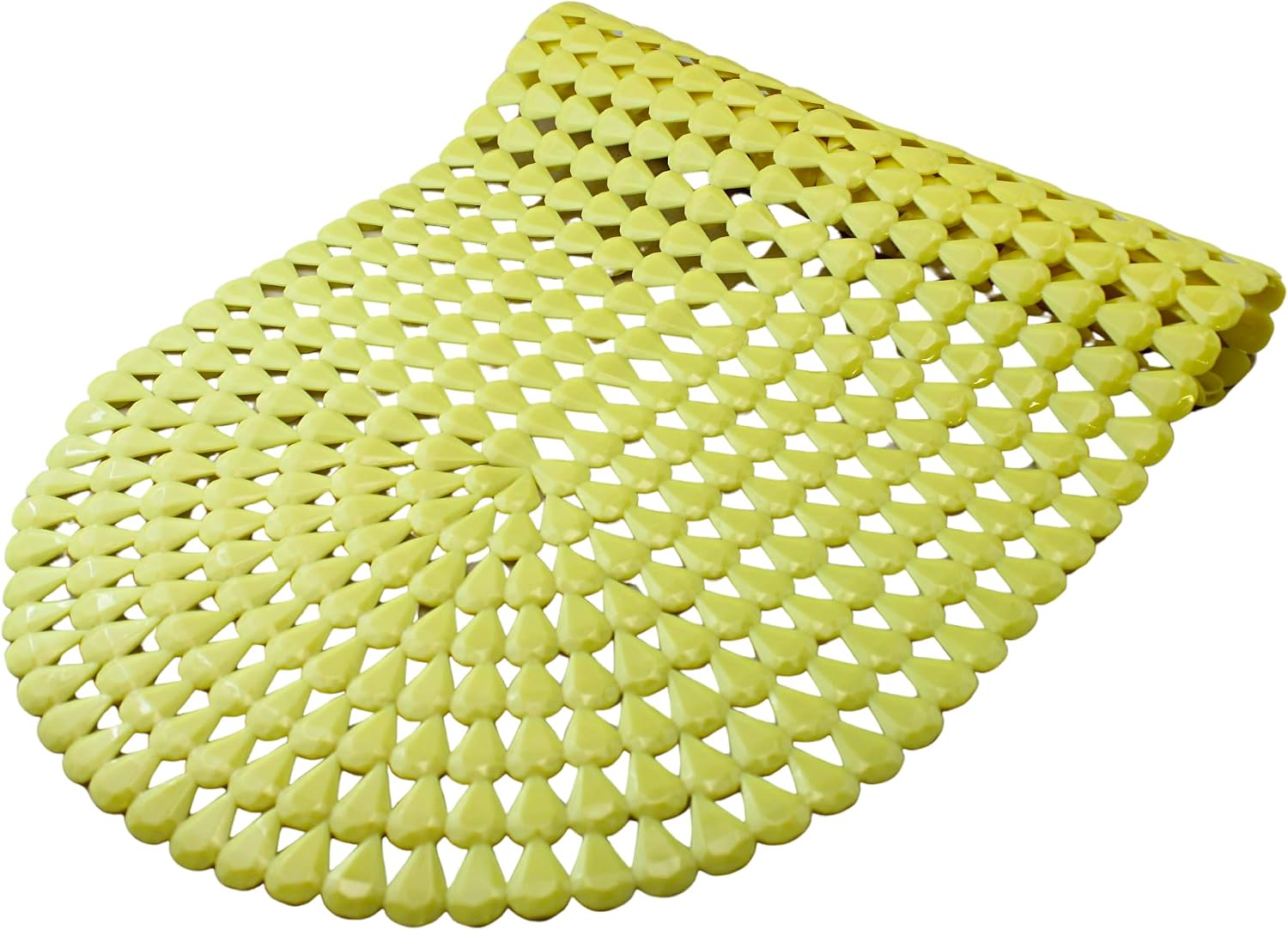 Luxury Oval Bath & Shower Mat 27" x 15" – Non-Slip PVC Bath Mat with Secure Suction Cups, Pear Diamond Design, Modern Bathroom Safety – Dependable Industries (Yellow)