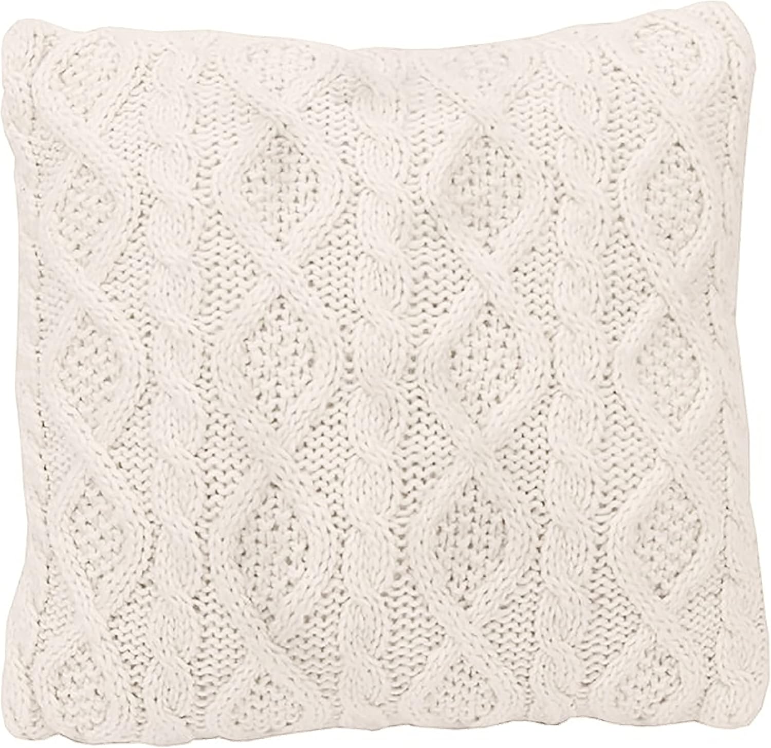 HiEnd Accents Cable Knit Wool 18x18 Cream Diamond Throw Pillow