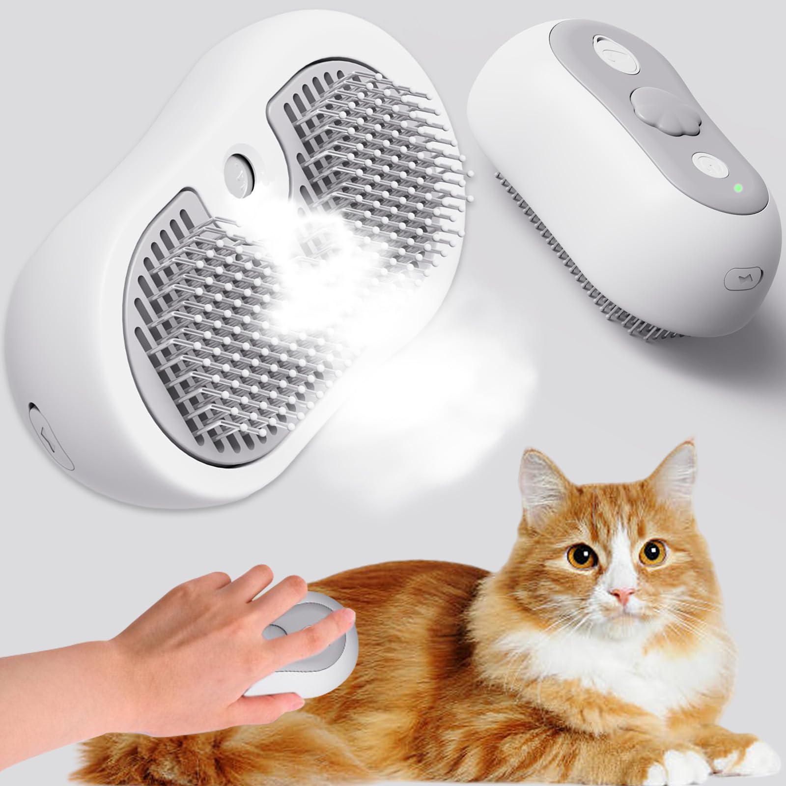 Cepillo Gatos Quitapelo a Vapor, Cepillo para Gatos 3-en-1 Recargable, Cepillo Gato con Vapor para Pelos Largos y Cortos, Cepillo para Gatos con Vapor y Botón de Limpieza Fácil