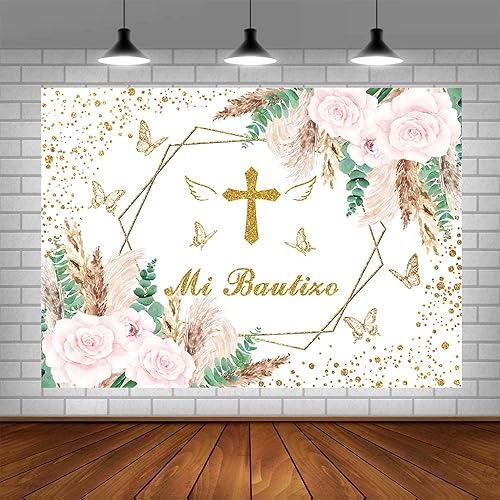 Miniatura 4 de Sendy Telón de fondo de 7 x 5 pies con texto en inglés "Mi Bautizo" mexicano, decoración de fiesta de bautizo, decoración de fiesta de bautizo,
