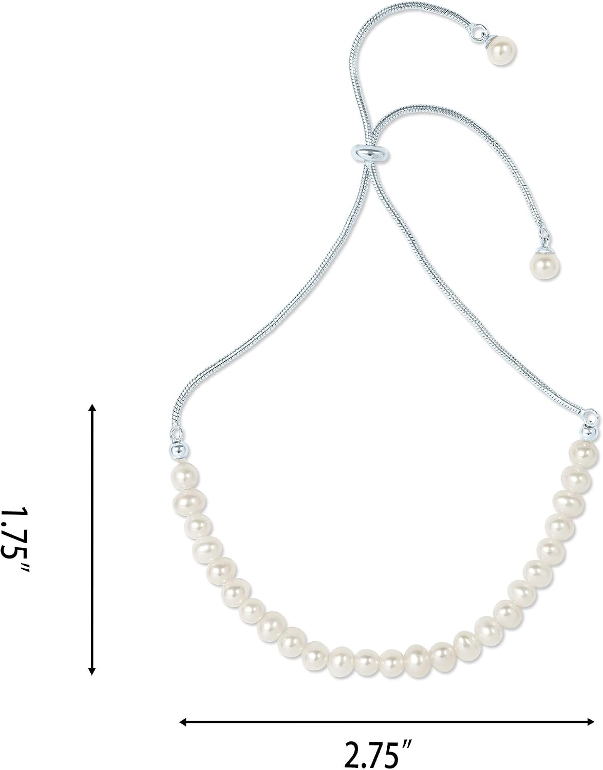 White Cultured Freshwater Pearl Adjustable Bolo Bracelet in 925 Sterling Silver for Women