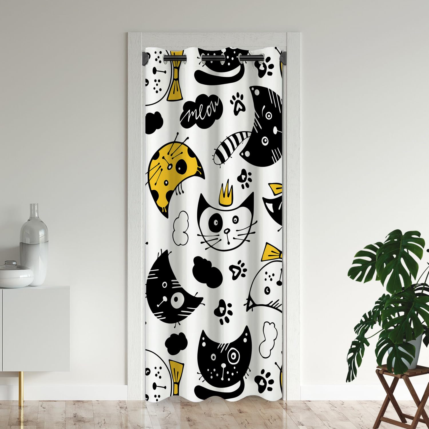 ONINUO Cat Door Curtains for Doorways, Cute Funny Lovely Cheerful Nursery Blackout Curtain for Kids Bedroom Closet, Grommet Thermal Insulated Privacy Door Drapes for Room Divider, 34