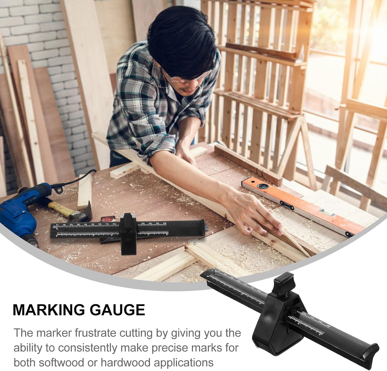 Carpentry Marking Gauge Scriber with Scale Ruler Manual Parallel Woodworking Measuring Tool for DIY Layout and Mortise Marking