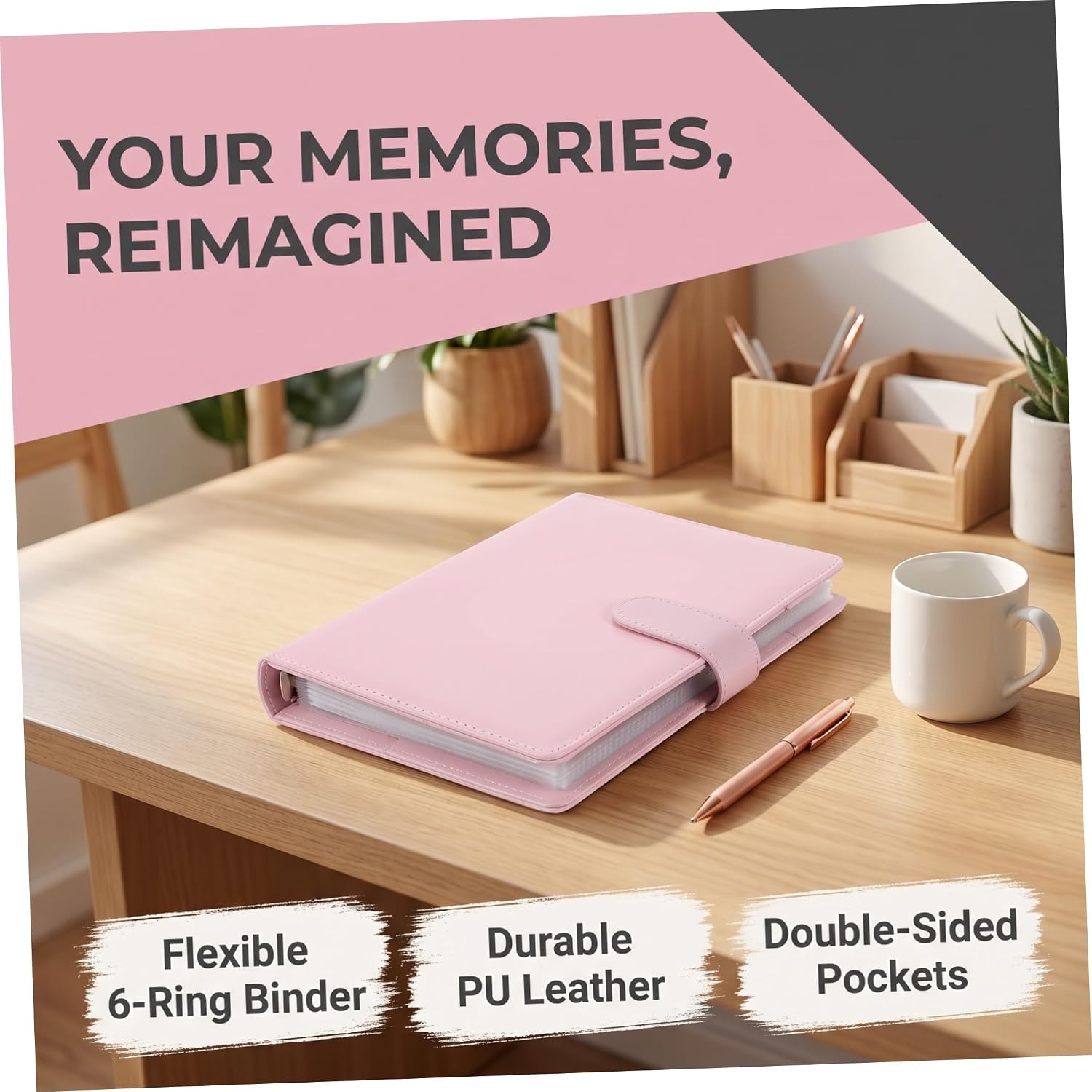 A5 Picture Album Binder 6 Ring Organizer with 60 Pockets