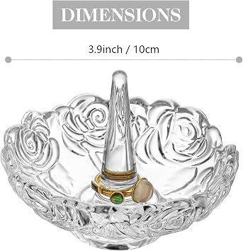 H&D HYALINE & DORA Crystal Ring Holder Dish and Clear Crystal Ring Holder,Round Glass Ring Dish,Jewelry Rack Ring Holder for Wedding