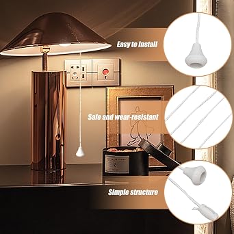 2 Pcs Bathroom Light Pull Cord, Replacement Cord Pull for Ceiling Switch, Nylon Pull Cord Light Switch Bathroom Light Pull Cord, for Ceiling Switches Bathroom Bedroom (White,1.5m)