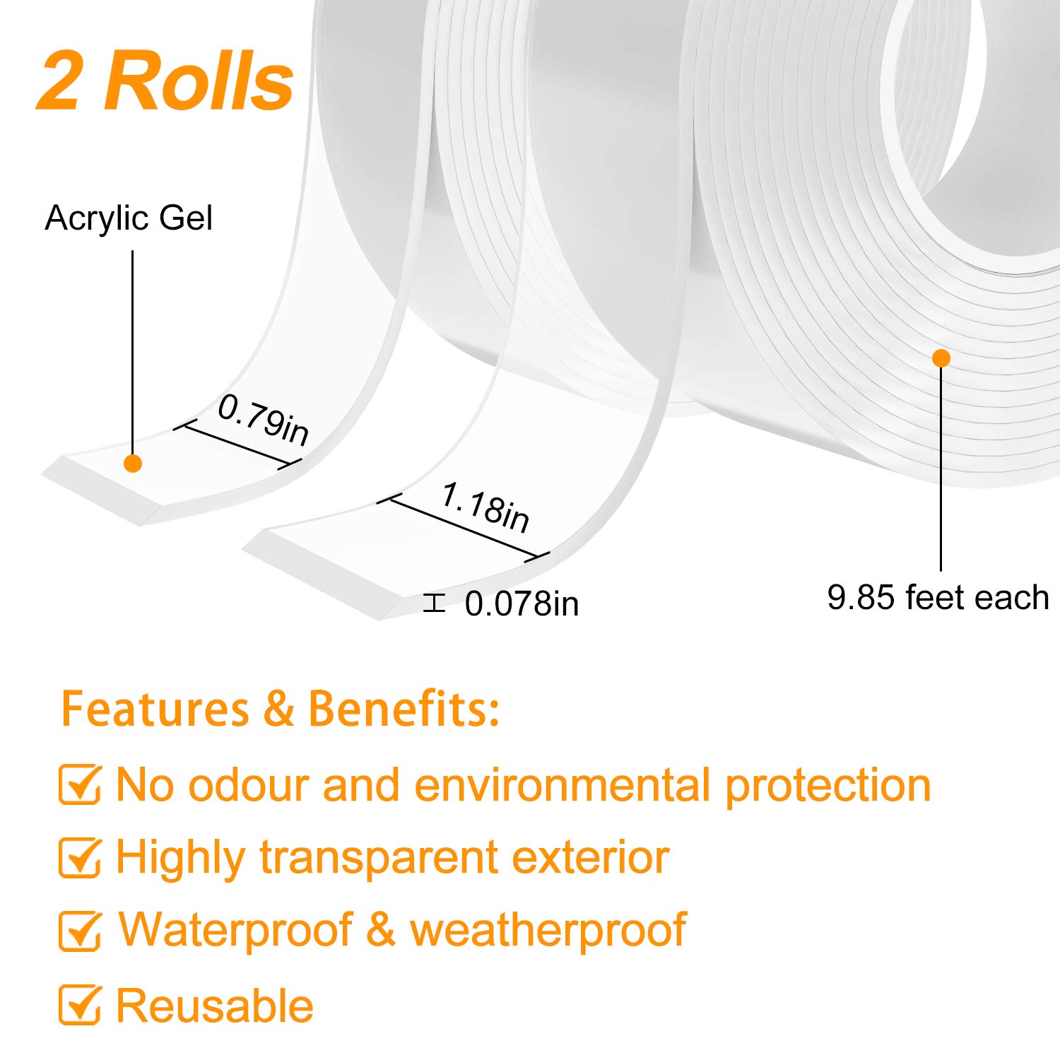 Hottest Sale Double Sided Tape Heavy Duty (2 Rolls, Total 19.7FT) Multipurpose Nano Mounting Tape Removable Adhesive Strips Transparent Wall Tape, Washable Strong Sticky Tape Carpet Poster Tape for Home, Office