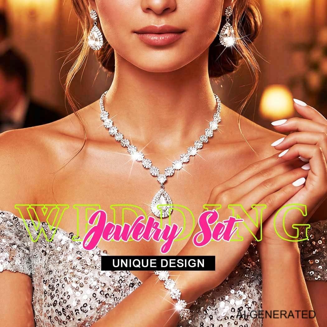 Sixexey Rhinestone Silver Jewelry Set Bridal Necklace Earrings for Women image 5