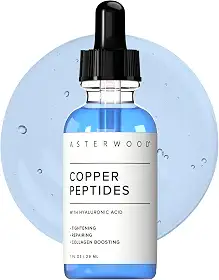 Asterwood Sérum de peptídeos de cobre para o rosto – aperta, reparador, aumento de colágeno – com GHK- e ácido hialurônico – 1 ml