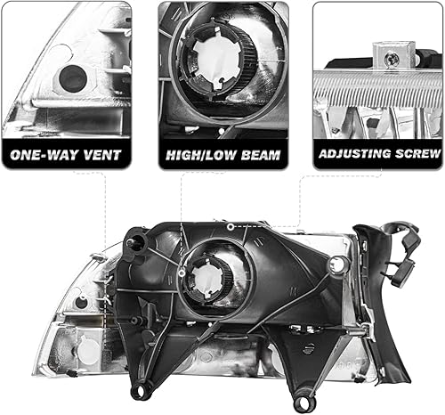 Miniatura 4 de SOCKIR Conjunto de faros halógenos compatible con Dodge Dakota 1997-2004  Dodge Durango 1998-2003 carcasa cromada y reflector ámbar