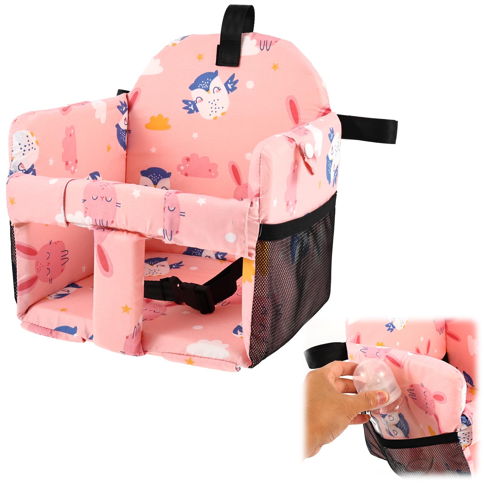 2 in 1 Shopping Cart Cover for Baby High Chair Seat Cover, Padded Foldable Machine Washable Dinosaur Toddler Seat Cushion with Storage Pockets for 1-4 Years Girl Boy(Pink Bunny)