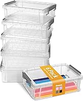 Sooez 6 Pack Extra Large Clear Pencil Boxes - Stackable Plastic Storage for Pens, Crayons, Markers, Art Supplies | Back to School Organizers, Grey