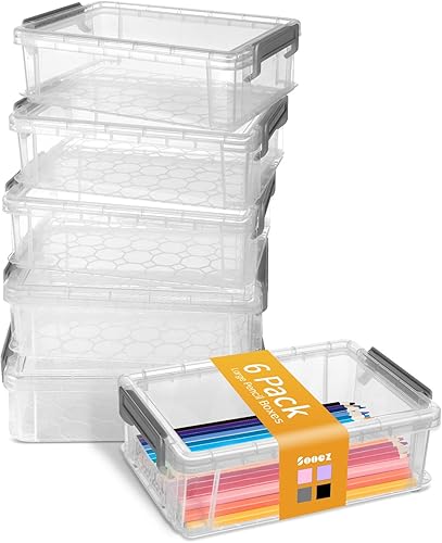 Miniatura 1 de Sooez Paquete de 6 cajas de lápices extra grandes, caja de lápices de plástico, organizador de marcadores transparentes con tapa, cajas de