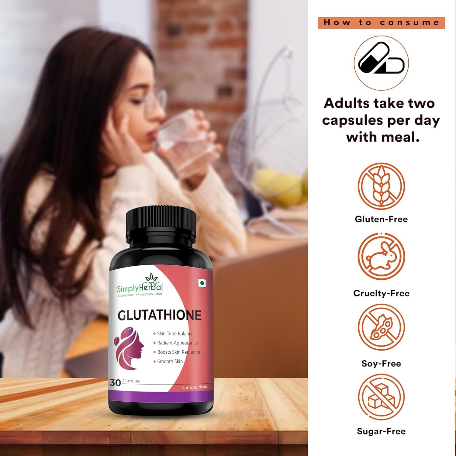 simply herbal glutathione Simply Herbal L Glutathione 1000mg Capsules With Vitamin C & E for Glowing  & Brightening Healthy Skin Immune Support, Antioxidant Support,