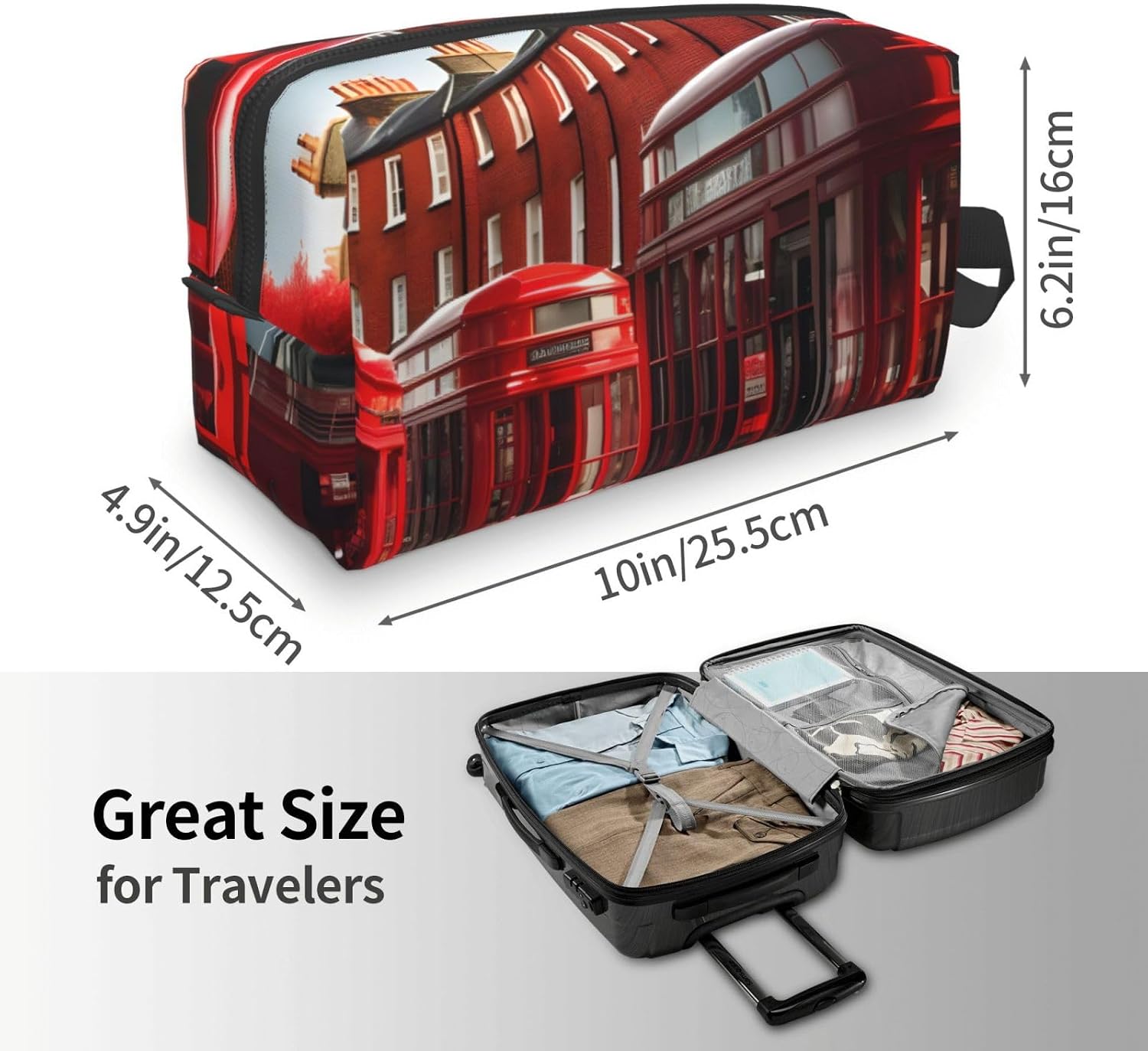 Red London Street Print Large Capacity Travel Toiletry Bag for Women Men Cosmetic Pouch Daily Organizer image 4