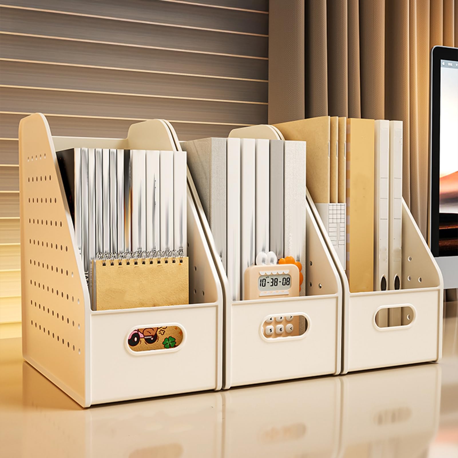 Leseständer – Multi-Grid-Schreibtisch-Organizer mit erhöhtem Boden, abgerundete Ecken, um das Kippen von Büchern zu verhindern, Macaron-Farben für Kinder, Arbeitszimmer, Schreibtischzubehör