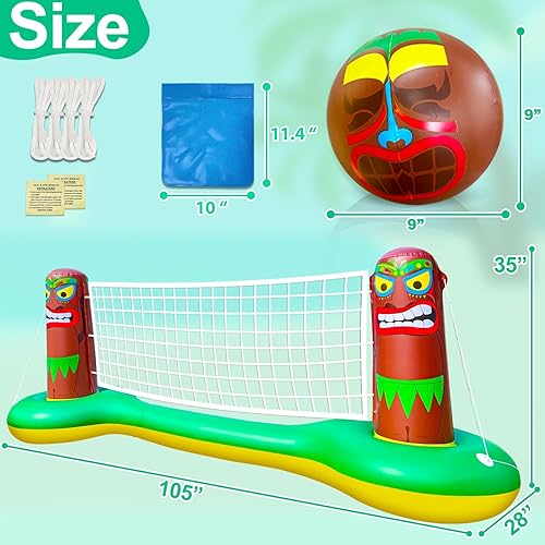 Miniatura 4 de Luau Tiki - Juego de flotador inflable grande de red de voleibol con pelota de playa de 9 pulgadas, juguete flotante de deportes acuáticos para