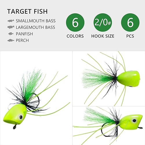 Miniatura 4 de BASSDASH Moscas Popper para pesca con mosca, lubina, perca, señuelos de pesca