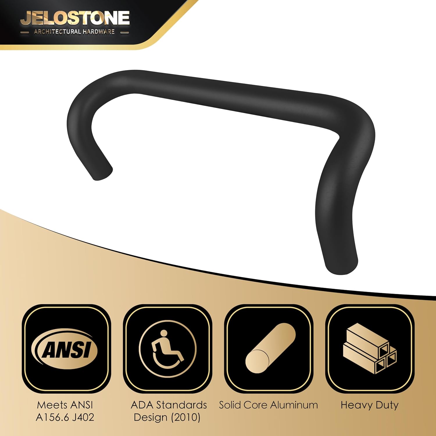 Aluminum 90-Degree Offset Solid Door Pull (Black Anodized), 1" Diameter x 12" Center-to-Center, Through Bolt Mounting for 1-3/4" Door, JS-8190HD