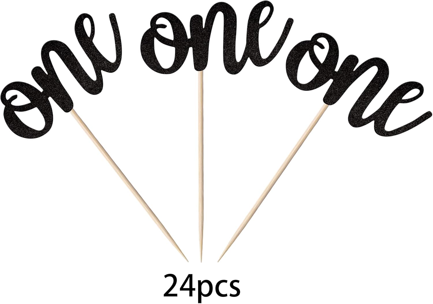 24 Pack First Birthday Cupcake Toppers Glitter One Cupcake Picks Baby Shower 1st Birthday Cake Decorations Party Supplies Black - Image 3