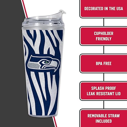 Miniatura 304 de Rico Industries NFL - Vaso de purpurina acrílica de 24 onzas con tapa con bisagras, vaso de doble pared con licencia oficial y popote Tie Dye