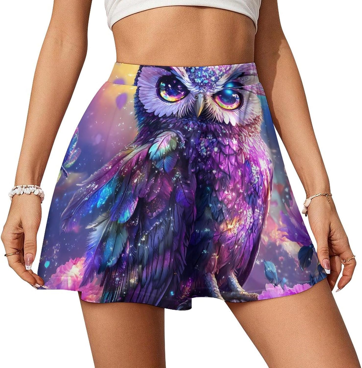 Owl Women Tennis Skirt Print Golf Skirts Mini Casual Workout Skorts
