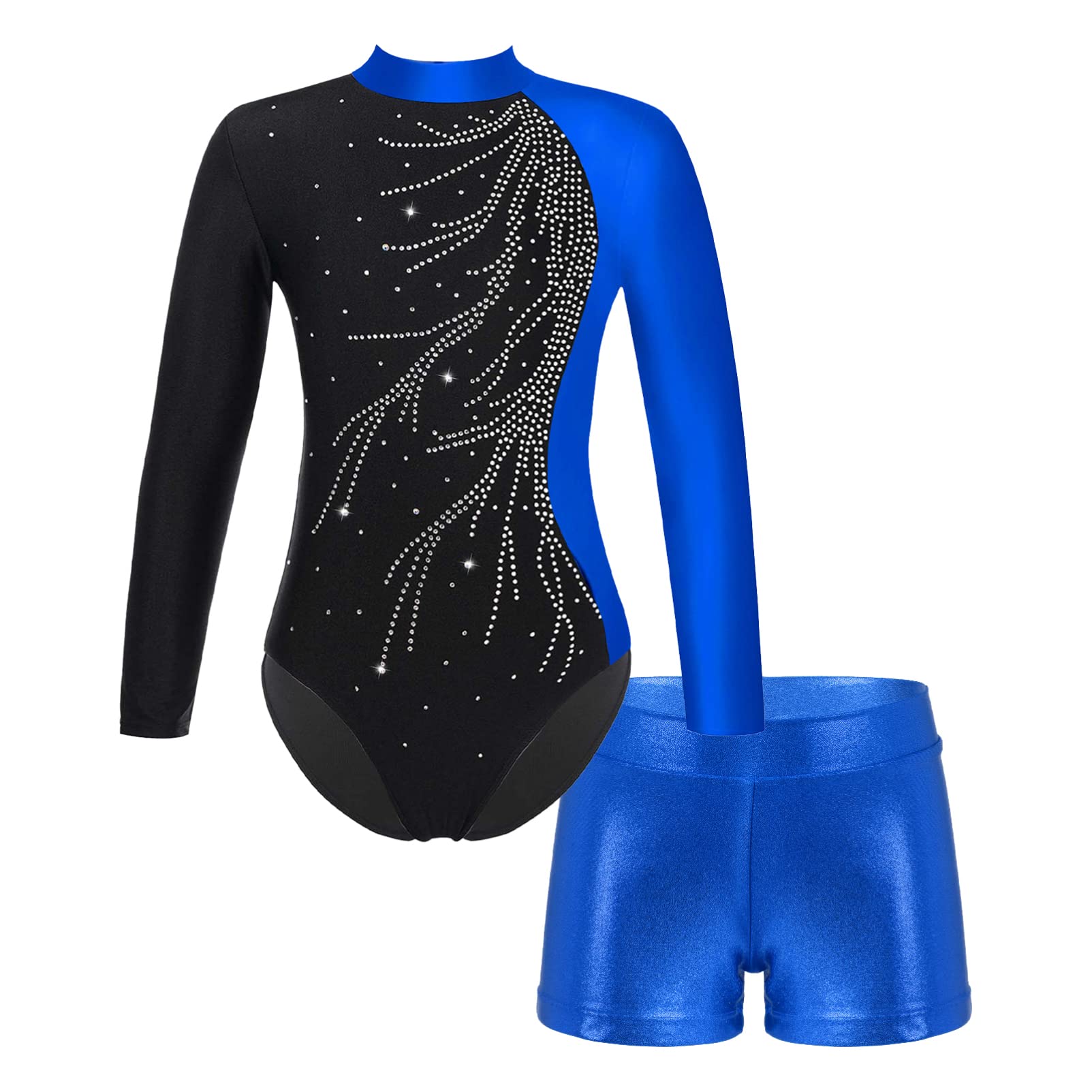 CHICTRY Girls Long Sleeve Gymnastics Leotard Unitard with Shorts 2 Piece Outfits Ballet Dance Bodysuit Biketard Dancewear