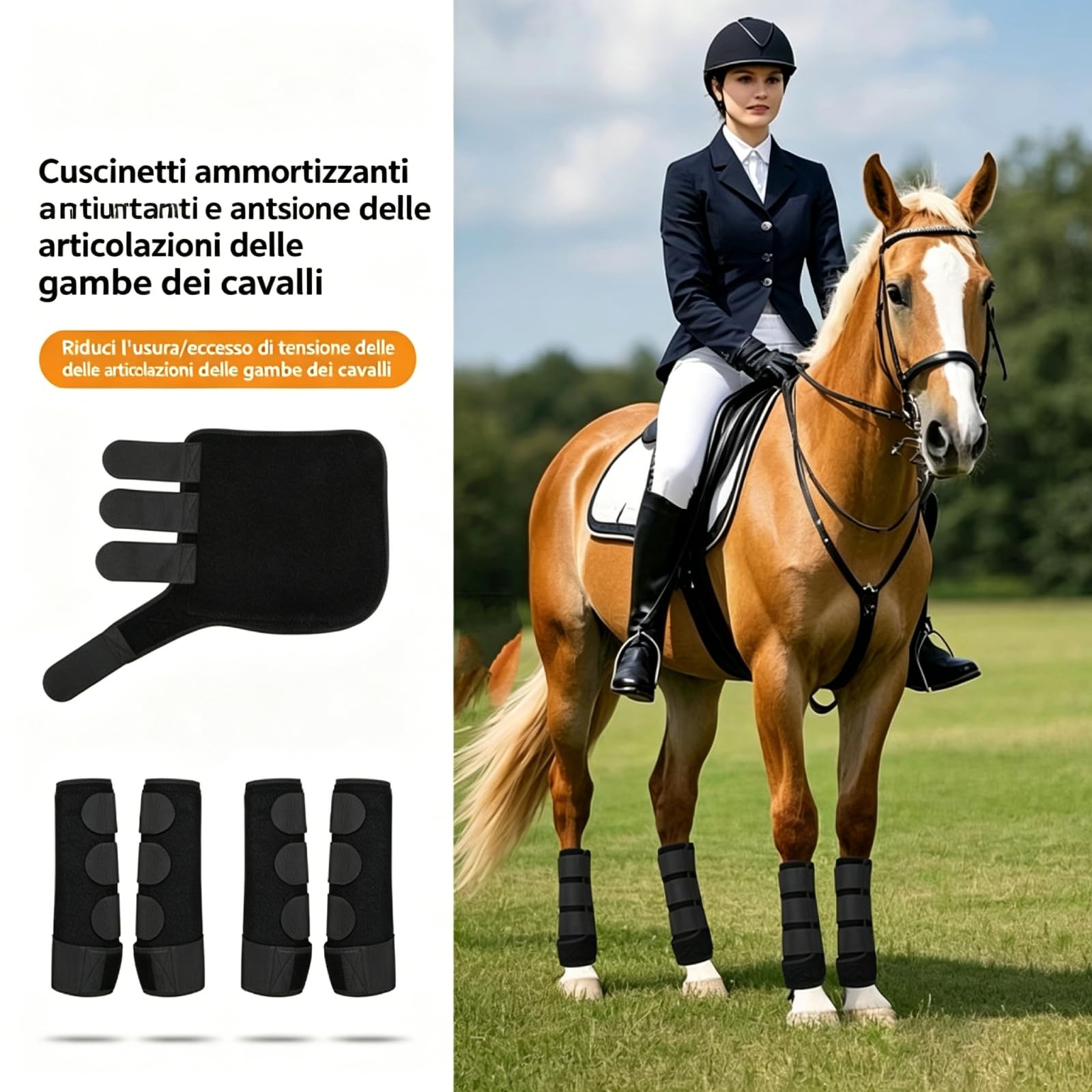 Predolo 4 Pezzi Protezioni Gambe Cavallo Antiurto Parastinchi Ammortizzanti Attrezzatura Equestre