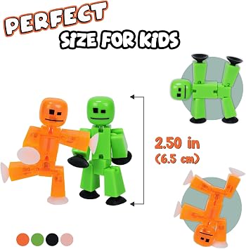 Zing Stikbot Family Pack Stickbot Collectible Action Figures Set of 6 - 2 Stikbots, 2 Junior Stick Bots, 1 Dog, 1 Cat, Stop Motion Animation - Eco-friendly Packaging for Ages 4+