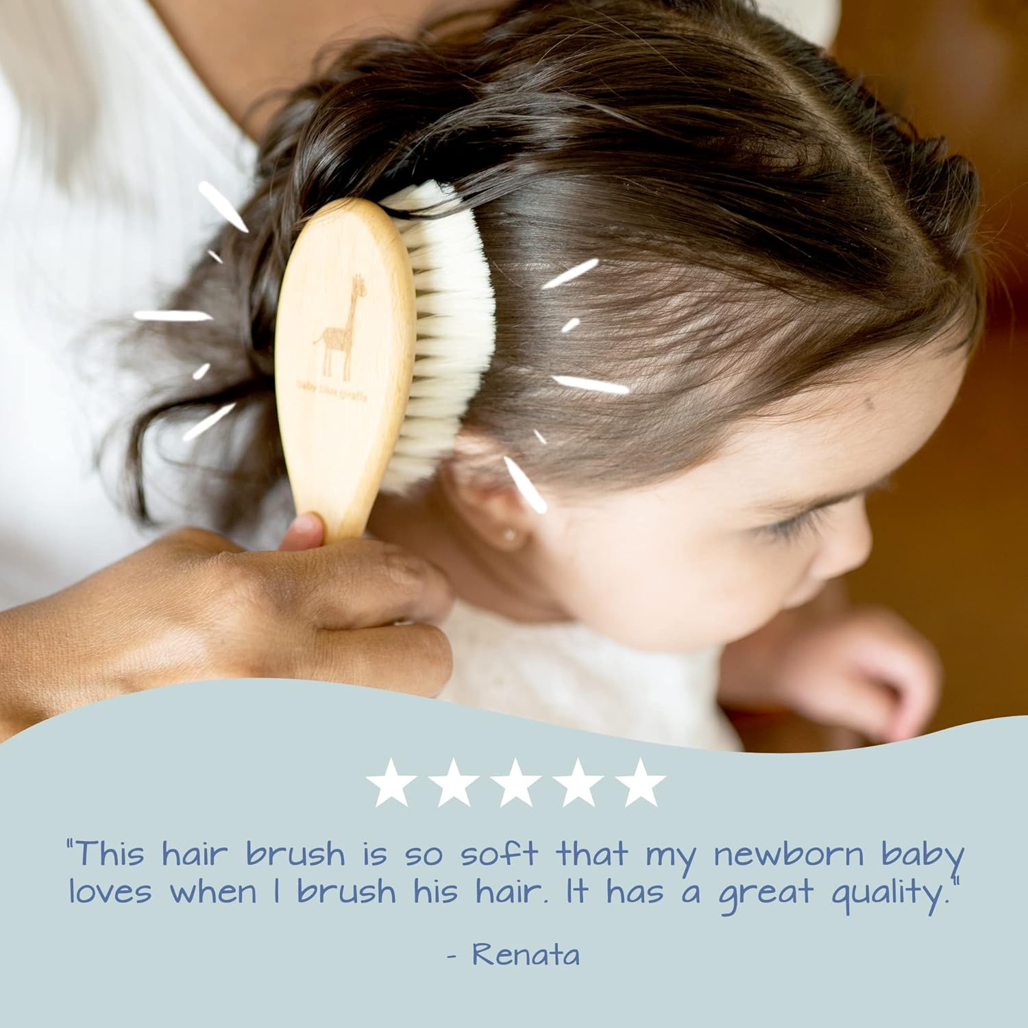 Super Soft Baby Hair Brush, Grooming Kit Must-Have, Baby Essentials, Ideal Gift for Baby Shower, All Natural Goat Hair and Beech Wood - Baby Blue Giraffe : Baby