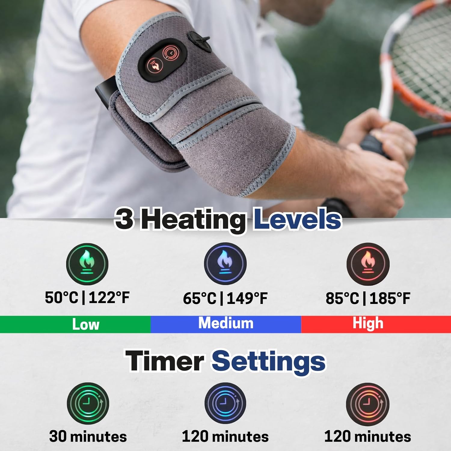 Arm, Elbow, Knee Heating Pad with Battery Pack, 39x3.5in Extra Long Multipurpose Heating Brace, 3 Heat Settings Cordless Heated Wrap - Image 3