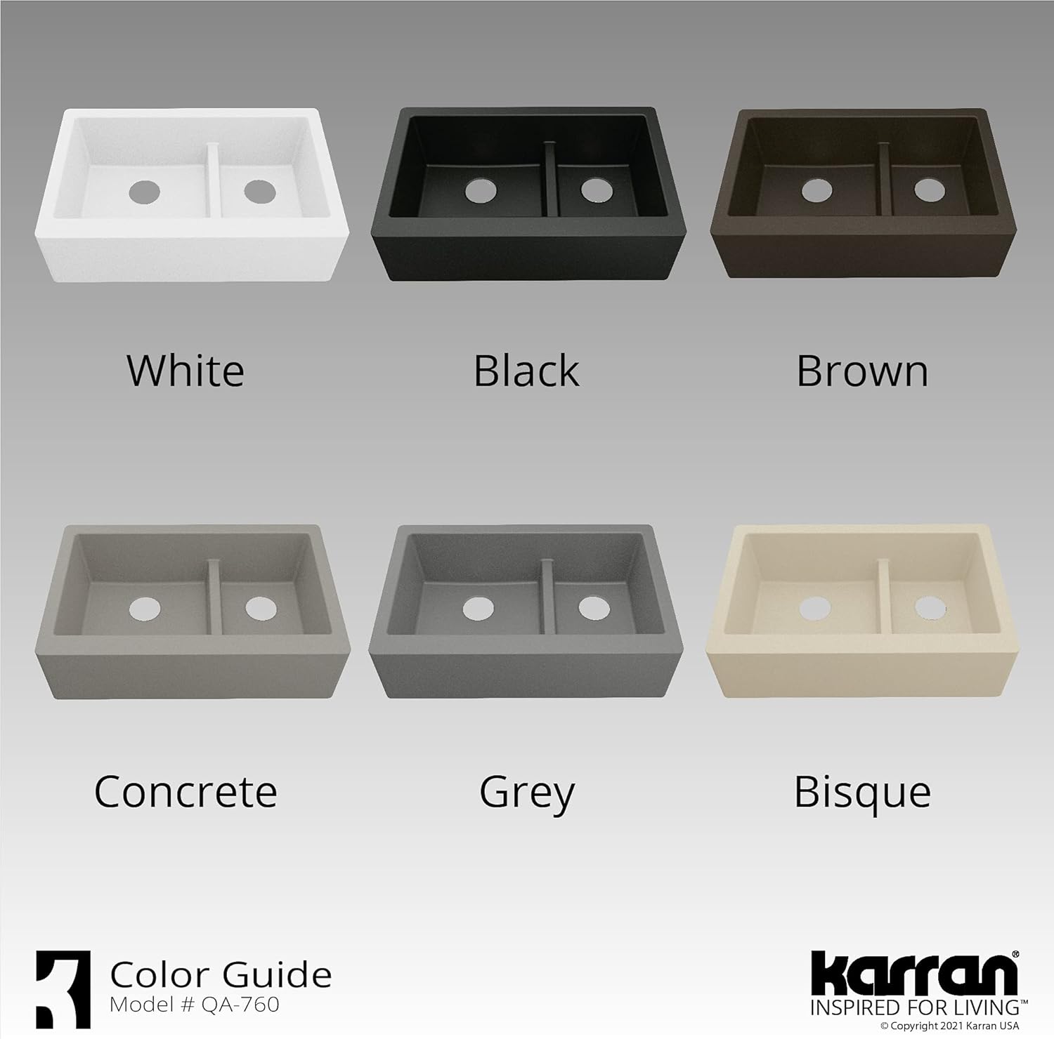 Karran Farmhouse Apron Front Quartz Composite Kitchen Sink, 34 in. 60/40 Double Bowl Low Divide, Heat & Scratch Resistant, Rear Drain (Concrete)