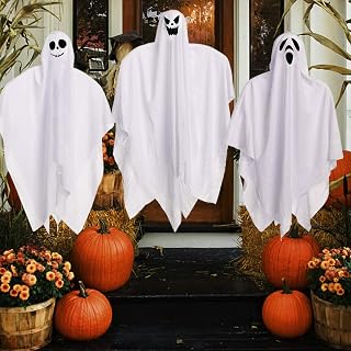 3 Pack Halloween Hanging Ghost Decorations 35.5" Hanging Ghosts, White Flying Ghost Halloween Ghost Hangings for Front Yard Patio Lawn Garden Party Décor and Holiday Decorations