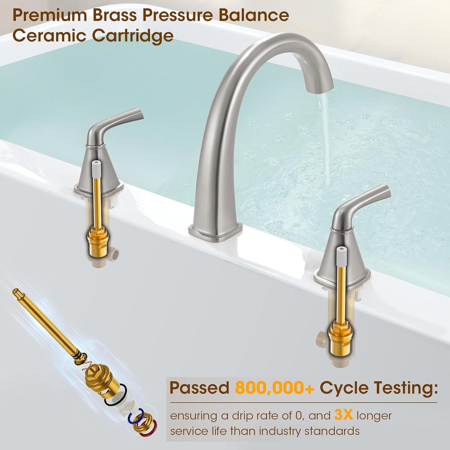 Brushed Nickel Roman Tub Faucet, Solid Brass Bathtub Faucet Set with Valve, 2-Handle Widespread Deck Mount Bathtub Faucets 3 Hole, High Flow Bath Tub Faucet Set with Hot & Cold Supply Lines