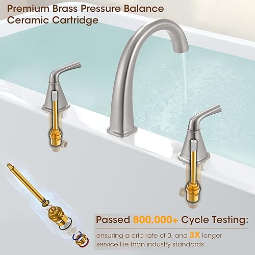 Miniatura 21 de Grifo de bañera romana de alto flujo con ducha de mano, grifo de bañera negro mate de 4 agujeros con válvula, grifos de bañera generalizados