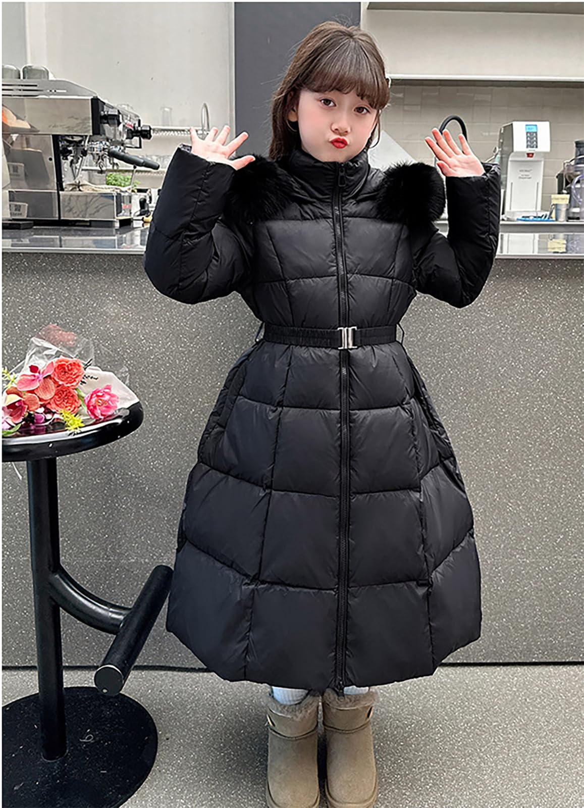 Cappotto invernale per bambini, in velluto, morbido, caldo, con cappuccio in pelliccia, con zip, tasche