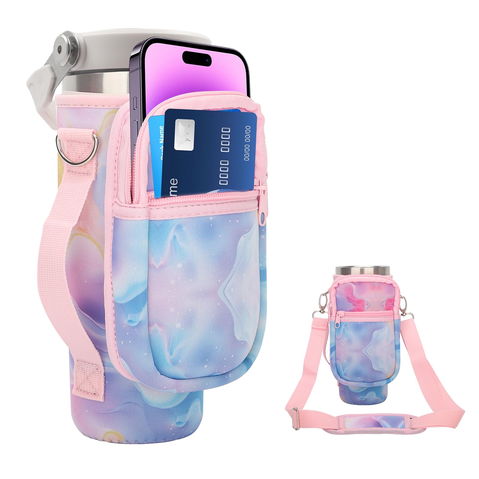for Stanley Iceflow Flip Straw Tumbler 30 oz, Water Bottle Cup Holder Cover Carrier Sling Bag with Strap, Pouch Pocket for Phone / Accessories, add Handle for Stanley Flip Straw, Neoprene (Colorful)