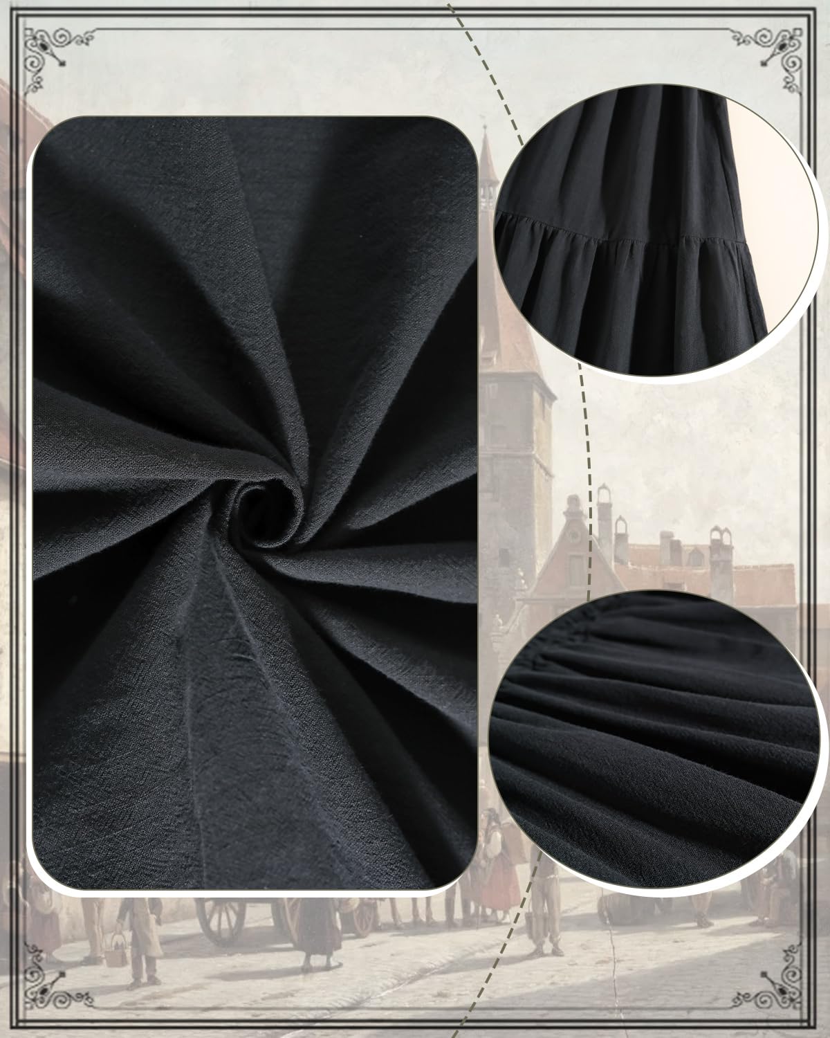 CR ROLECOS Abito medievale vintage vittoriano, da donna, a maniche lunghe, linea ad A, colletto alto, per il tempo libero, abito goth