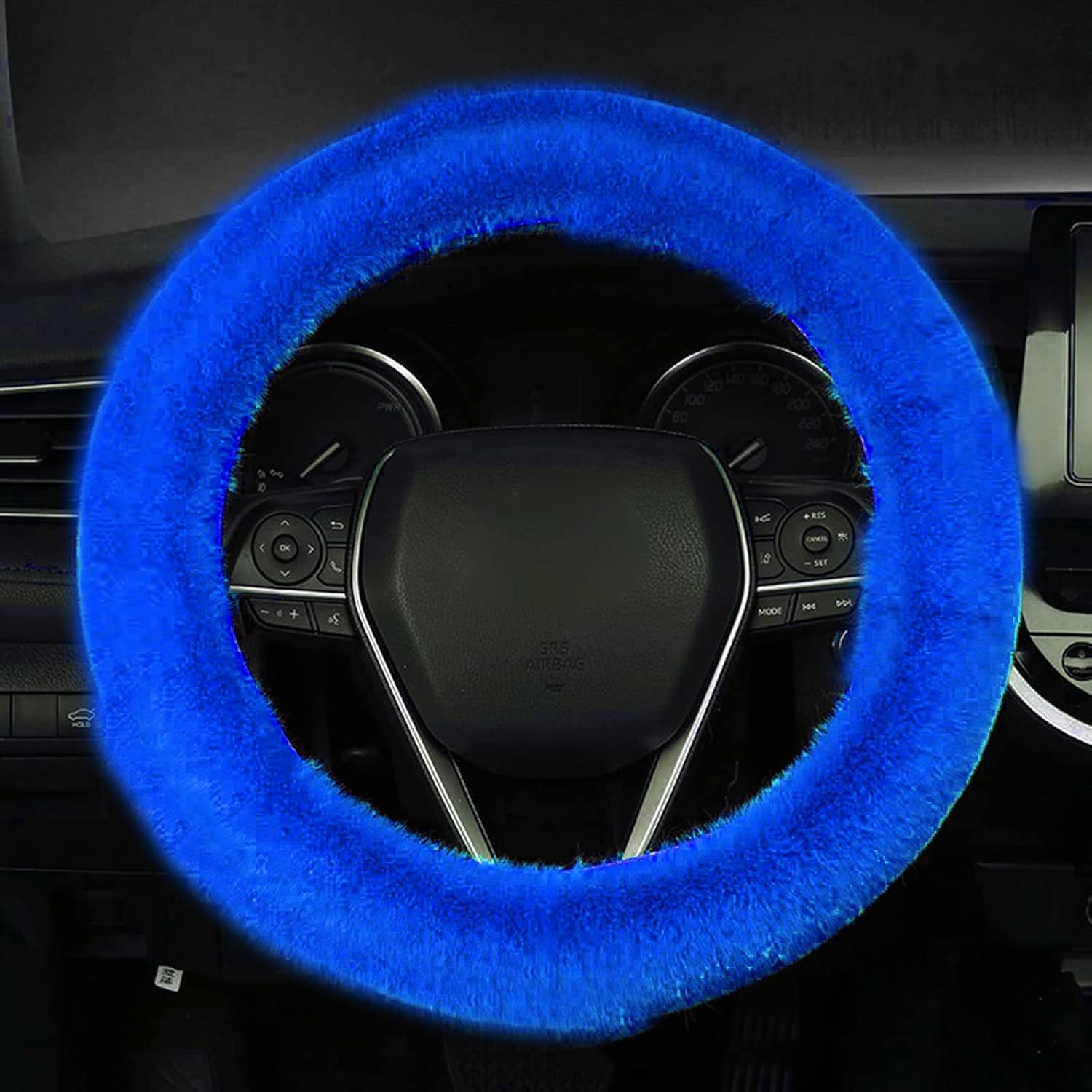 STEVE YIWU Cute Fluffy Steering Wheel Cover Set, Warm Soft Fur Fuzzy Steering Wheel Covers for Women/Girls,Universal 15 Inch 1 Set 8 Pcs Car Accessories (Blue)