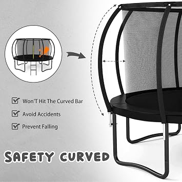 12FT 14FT Trampoline for Kids/Adults - Outdoor Recreational Big Trampolines with Enclosure Net Curved Poles and Ladder, Heavy Duty Trampoline Anti-Rust Coating, ASTM Approval