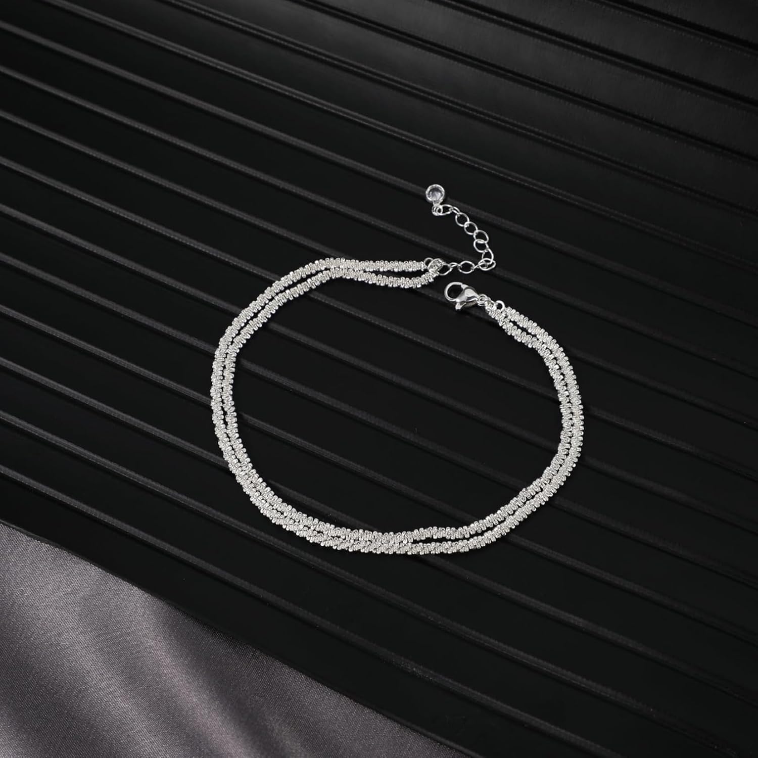 Dainty Bracelets for Women, 14k Gold Plated/Silver Layered Charms Bracelet Herringbone Satellite Beads Box Rope CZ Bracelet Adjustable Cuba Link Chain Bracelet Set Jewelry Gifts - Image 5