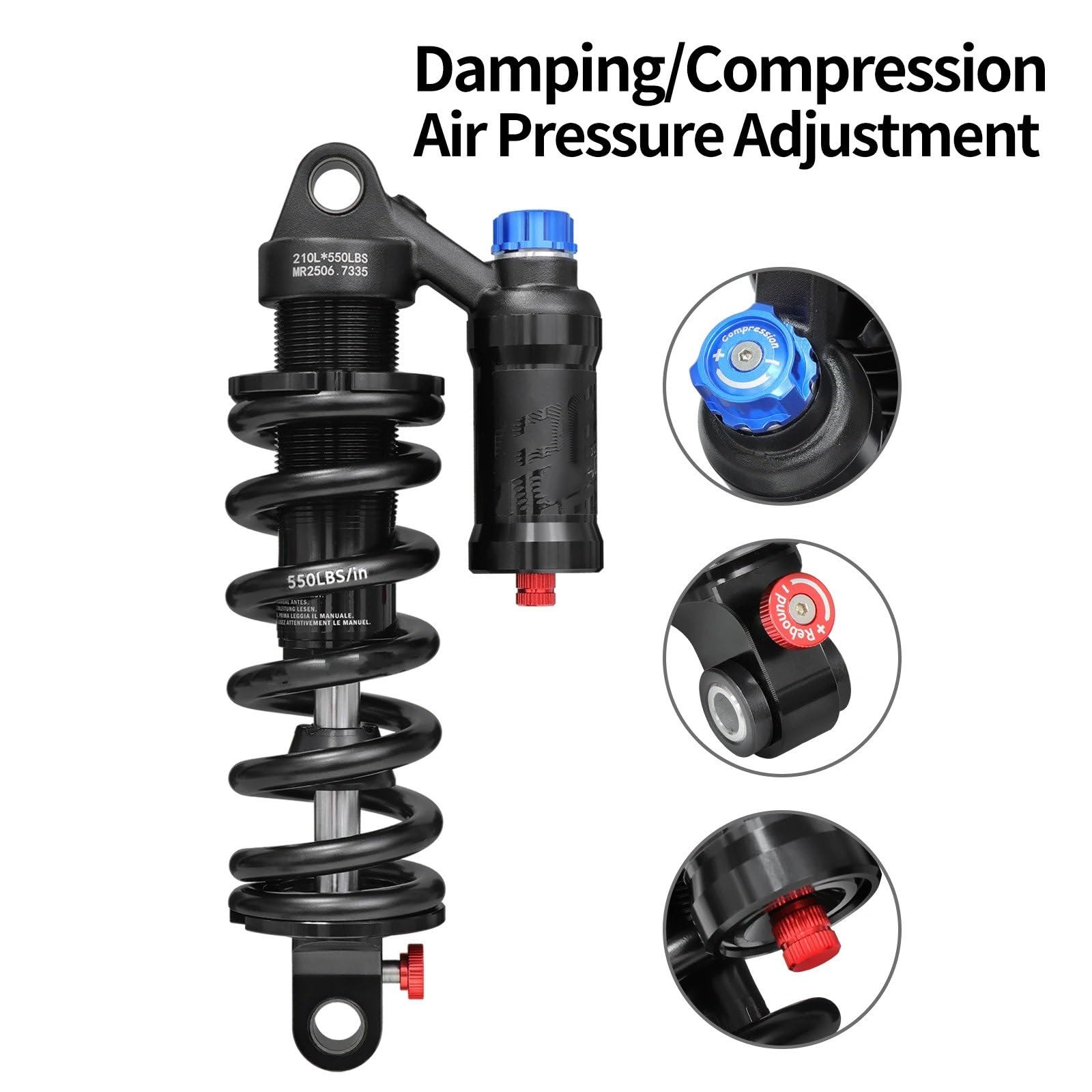 Amortiguador gas presión puntal trasero Amortiguador Resorte RCT2 Para Bicicleta Montaña (190Mm 210Mm 230Mm) Con Ajuste Presión Aire Amortiguación, DH XM MTB.(240mm)