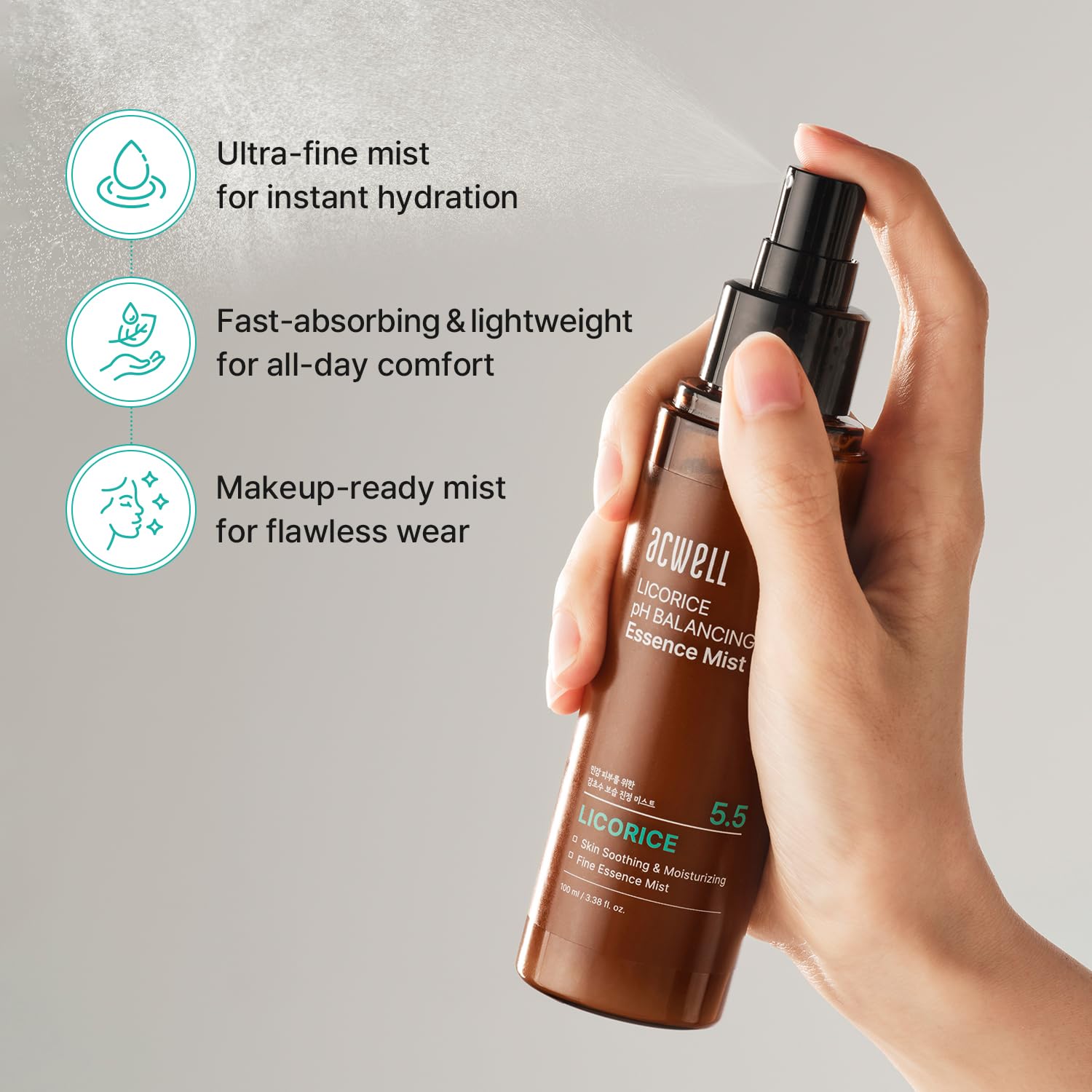 ACWELL Licorice pH Balancing Essence Hydrating Face Mist 3.38 fl.oz. - Soothing and Hydrating with Licorice Water for Instant Moisturization, Facial Mist Without Nitrogen for All Skin Types - Image 3