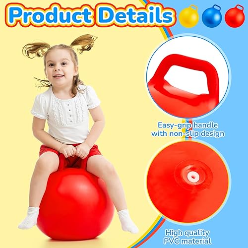 Miniatura 3 de Lewtemi 3 bolas de tolva grandes de 18 pulgadas con asas para niños bola de salto redonda con bomba de aire bolas de rebote juguetes de salto para