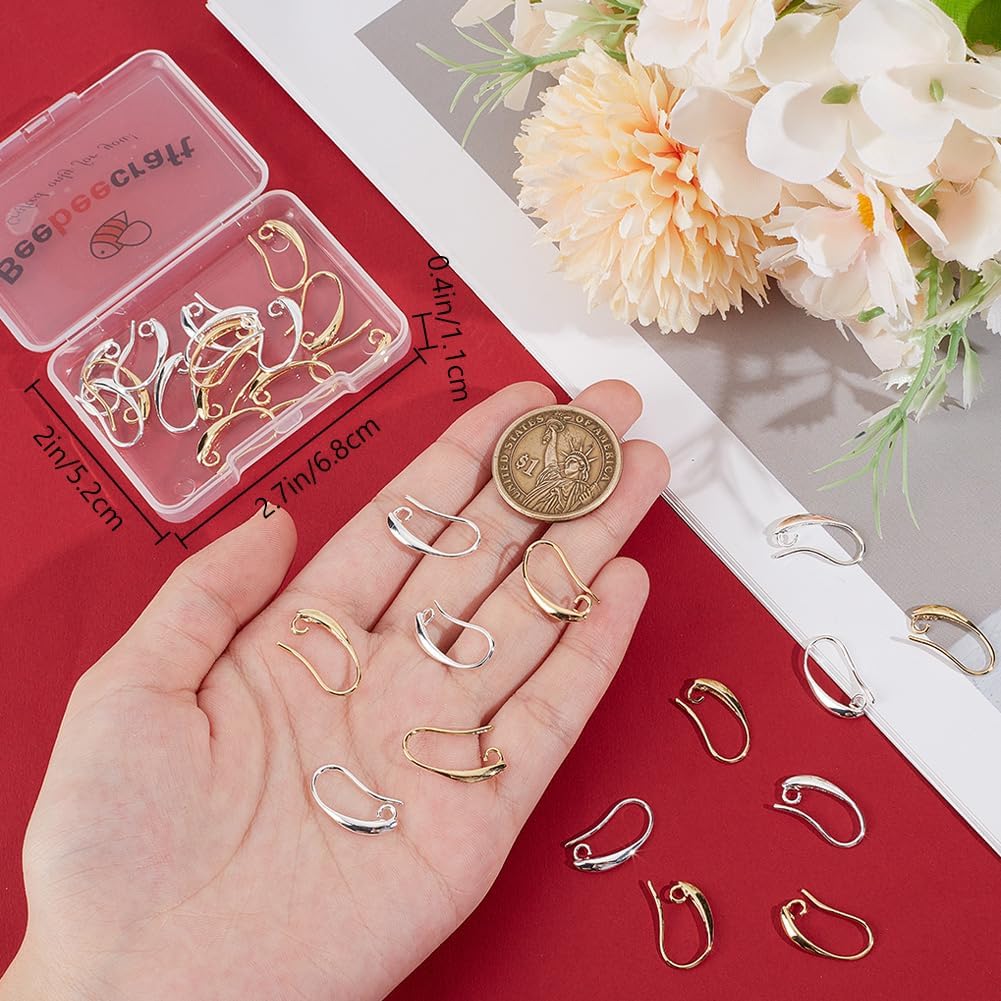 Beebeecraft 40Pcs 2 Colors French Earring Hooks 18K Gold & 925 Sterling Silver Plated Brass Ear Wires with 2mm Loops Findings Connector Accessories for Jewelry Making Earring DIY Craft 18 Gauge - Image 3
