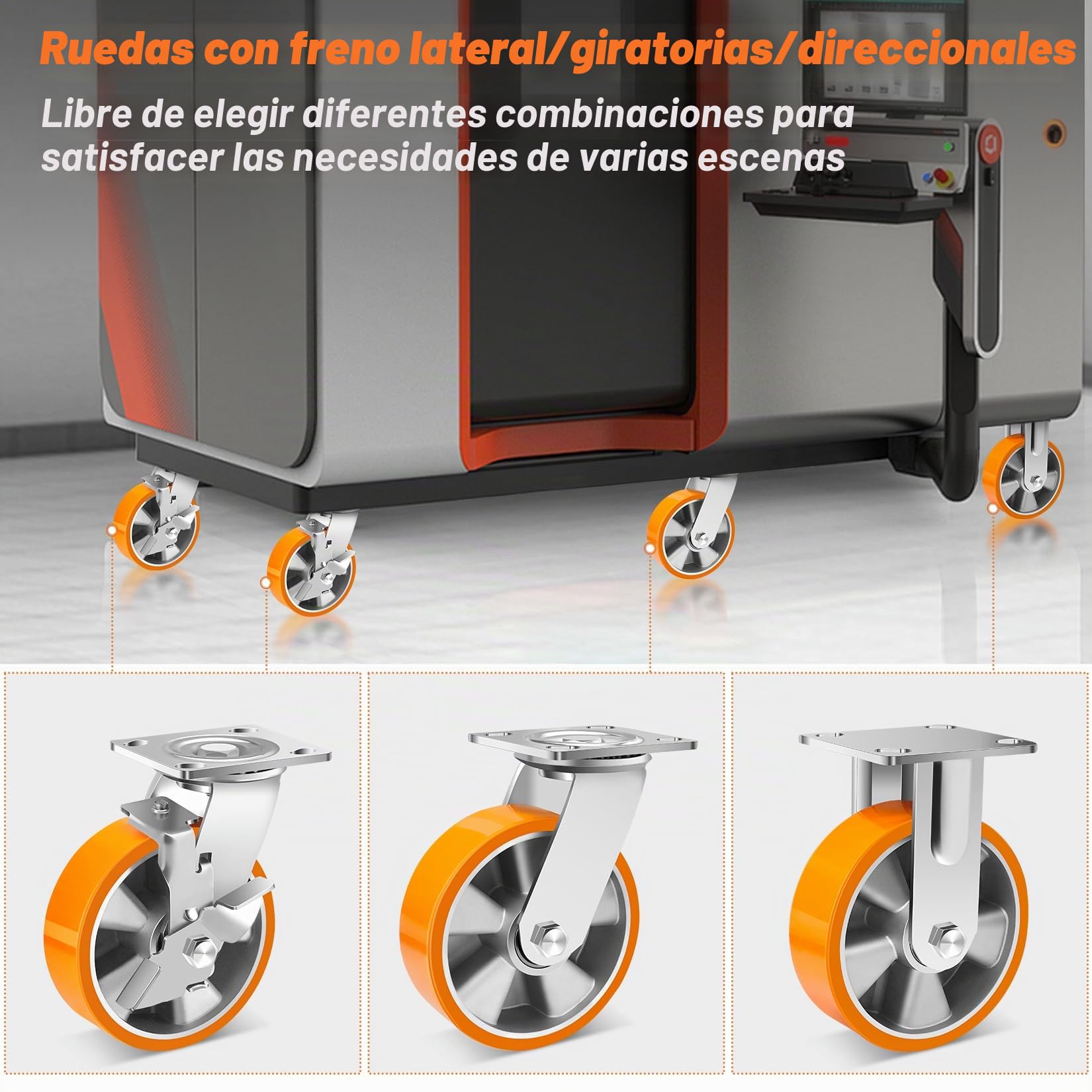 W B D WEIBIDA 150mm Ruedas para Muebles con Freno, Carga de 2300KG, Ruedas Pesados con Núcleo de Aluminio, Ruedas Giratorias Industriales de Poliuretano Duradera, para Banco de Trabajo, Juego de 4