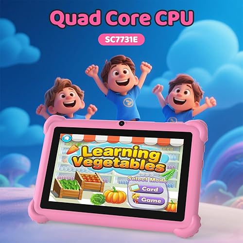 Kids Tablet 7 inch Android 12.0 Toddler Edition, IPS Screen, 4GB RAM 32GB ROM, Bluetooth, Parental Controls, Dual Camera, Fine Case for Educational Gaming.(Pink)
