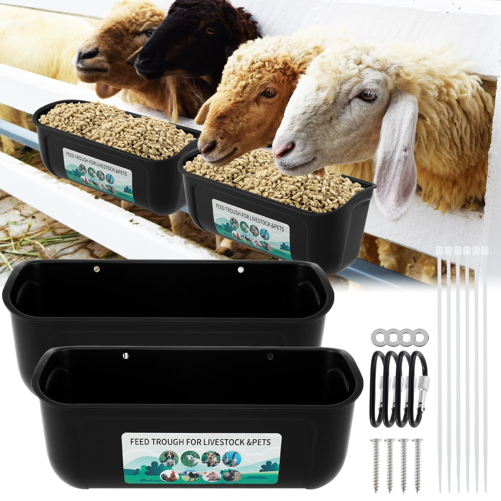 2 comederos colgantes para pollos, alimentadores de cabras, alimentador colgante sin BPA, comedero de pollo para aves de corral, contenedor de alimentación para pollo, pato y cabra (negro)