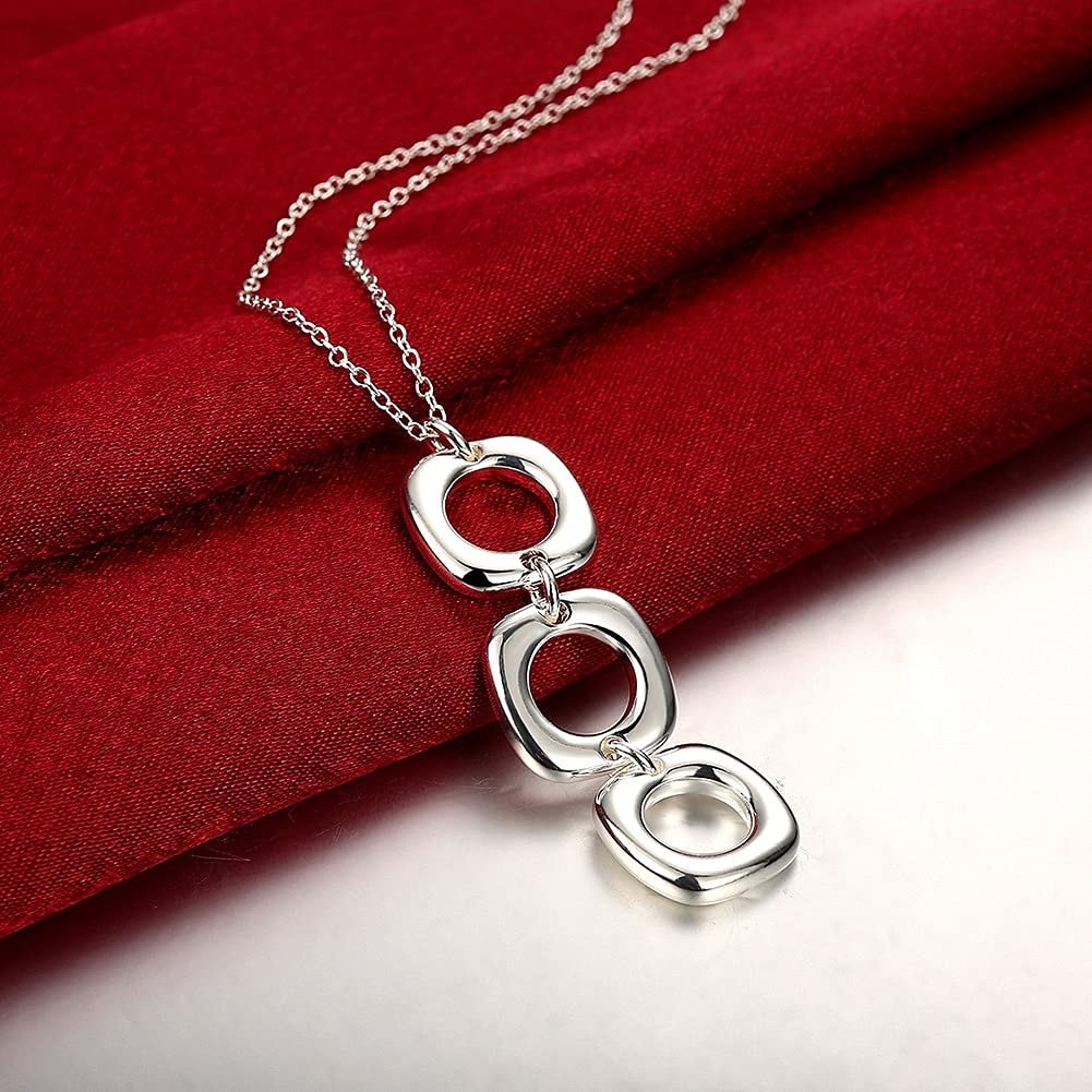 18 Zoll 925 Sterling Silber 3 Quadrat Anhänger Gliederkette Halskette für Hochzeitsgeschenk Schmuck